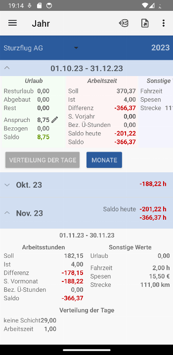 Working Time Account screenshot