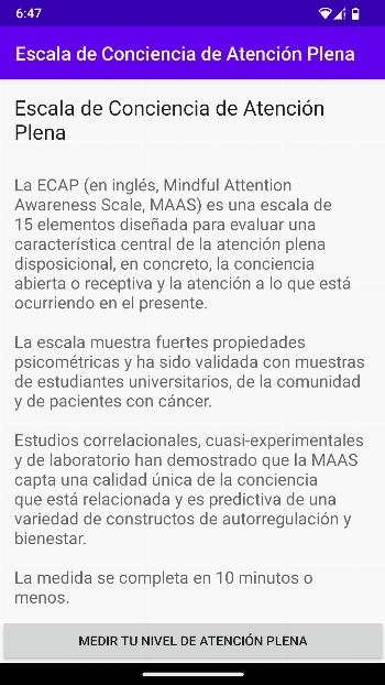 Mindful Attention Awareness Scale screenshot