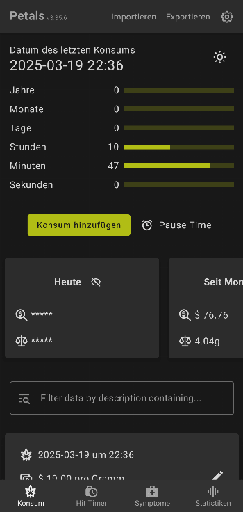 Petals: Cannabis Use Tracker screenshot