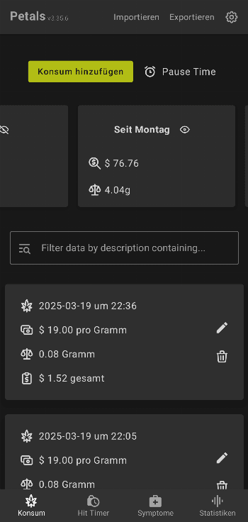Petals: Cannabis Use Tracker screenshot