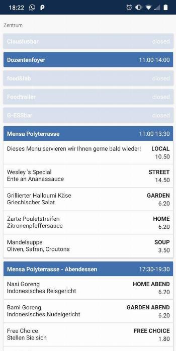 ETH & UZH mensa Zürich screenshot